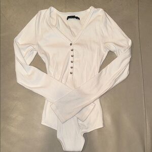 White Long Sleeve Button Bodysuit